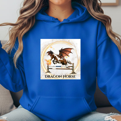 Dragon Horse Chestnut & White Winged Horse Jumping Fantasy Unisex Heavy Blend Hooded Sweatshirt