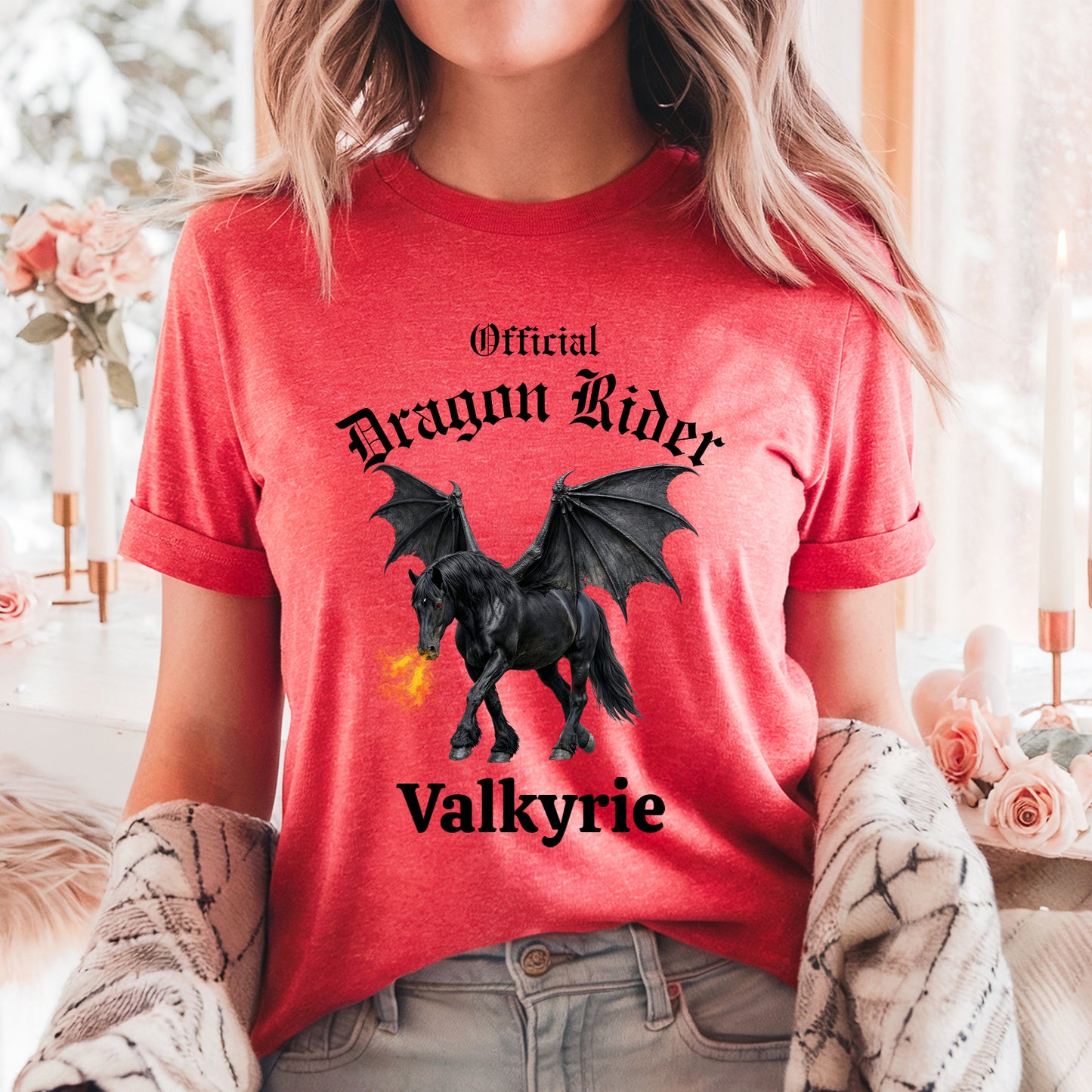 Personalized Official Dragon Rider Black Winged Horse Fire Breathing Equestrian Unisex Jersey Short Sleeve Tee