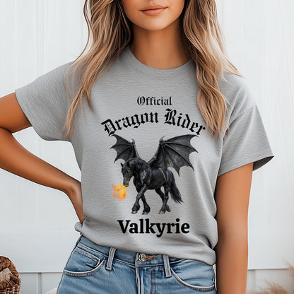 Personalized Official Dragon Rider Black Winged Horse Fire Breathing Equestrian Unisex Jersey Short Sleeve Tee