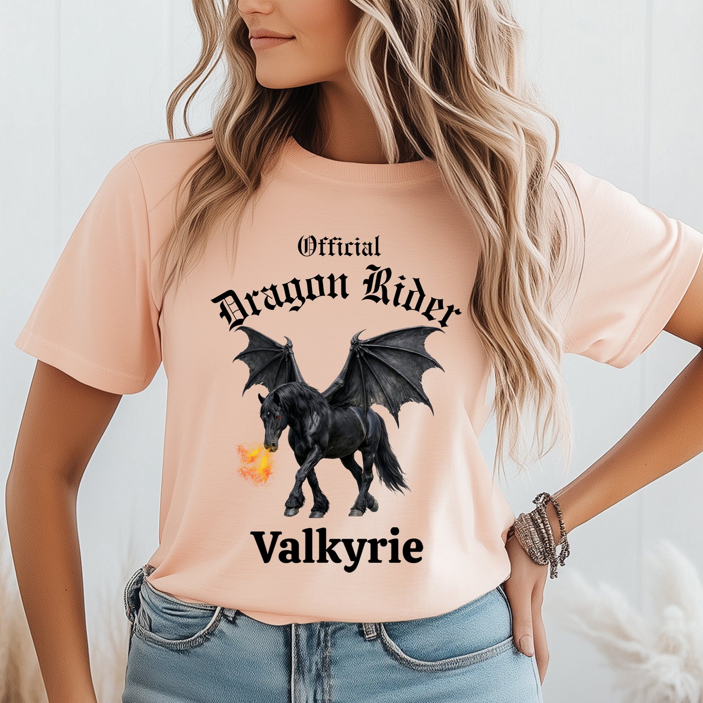 Personalized Official Dragon Rider Black Winged Horse Fire Breathing Equestrian Unisex Jersey Short Sleeve Tee
