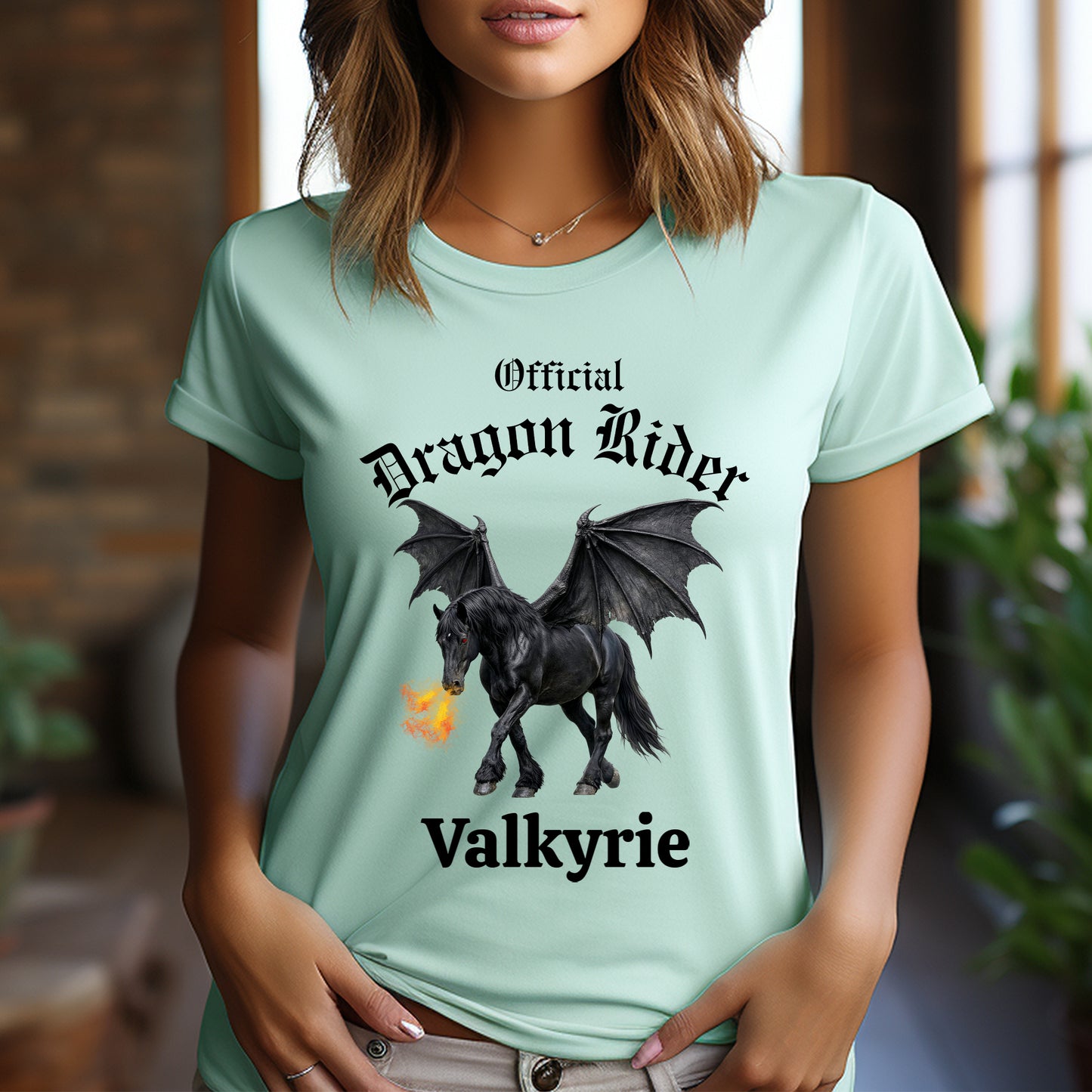 Personalized Official Dragon Rider Black Winged Horse Fire Breathing Equestrian Unisex Jersey Short Sleeve Tee