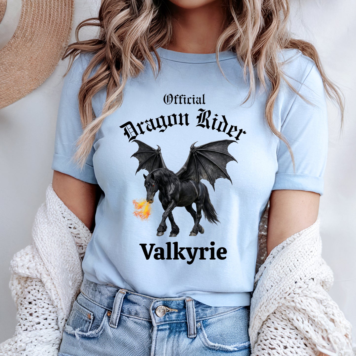 Personalized Official Dragon Rider Black Winged Horse Fire Breathing Equestrian Unisex Jersey Short Sleeve Tee