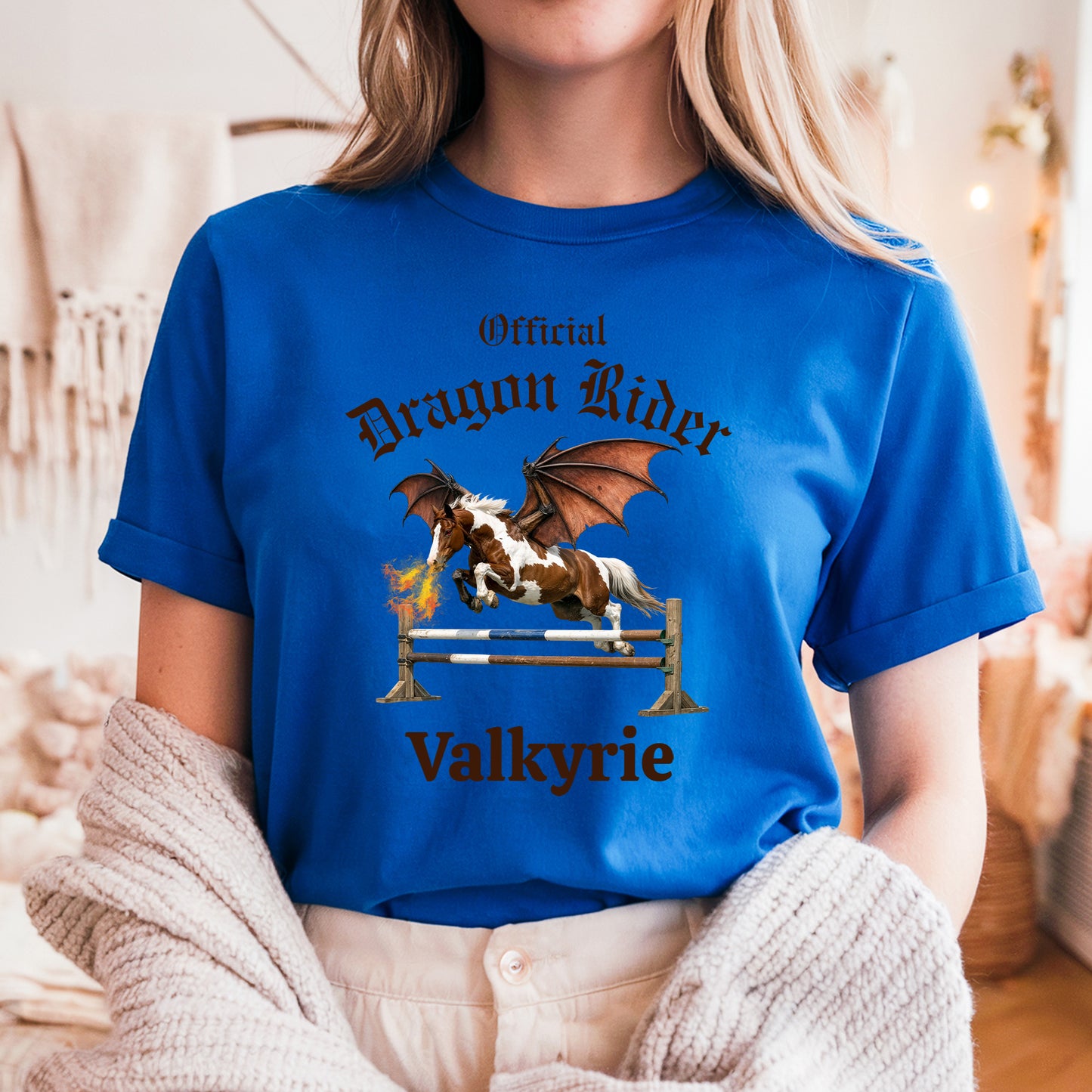 Personalized Official Dragon Rider Chestnut & White Winged Horse Jumping Equestrian Unisex Jersey Short Sleeve Tee