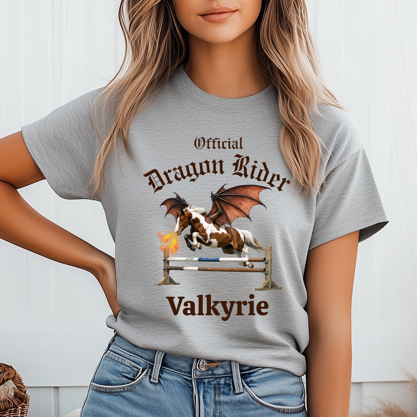 Personalized Official Dragon Rider Chestnut & White Winged Horse Jumping Equestrian Unisex Jersey Short Sleeve Tee