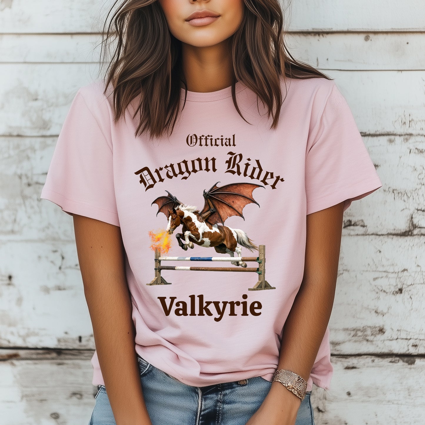 Personalized Official Dragon Rider Chestnut & White Winged Horse Jumping Equestrian Unisex Jersey Short Sleeve Tee