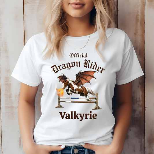 Personalized Official Dragon Rider Chestnut & White Winged Horse Jumping Equestrian Unisex Jersey Short Sleeve Tee