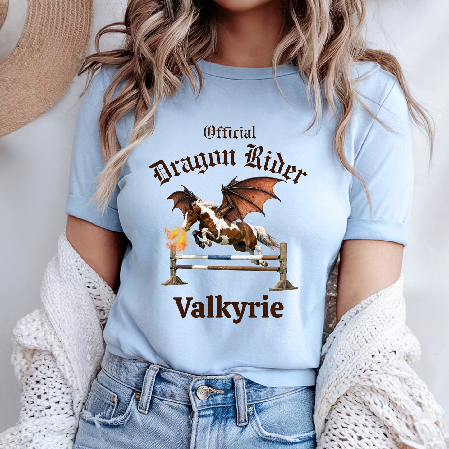 Personalized Official Dragon Rider Chestnut & White Winged Horse Jumping Equestrian Unisex Jersey Short Sleeve Tee