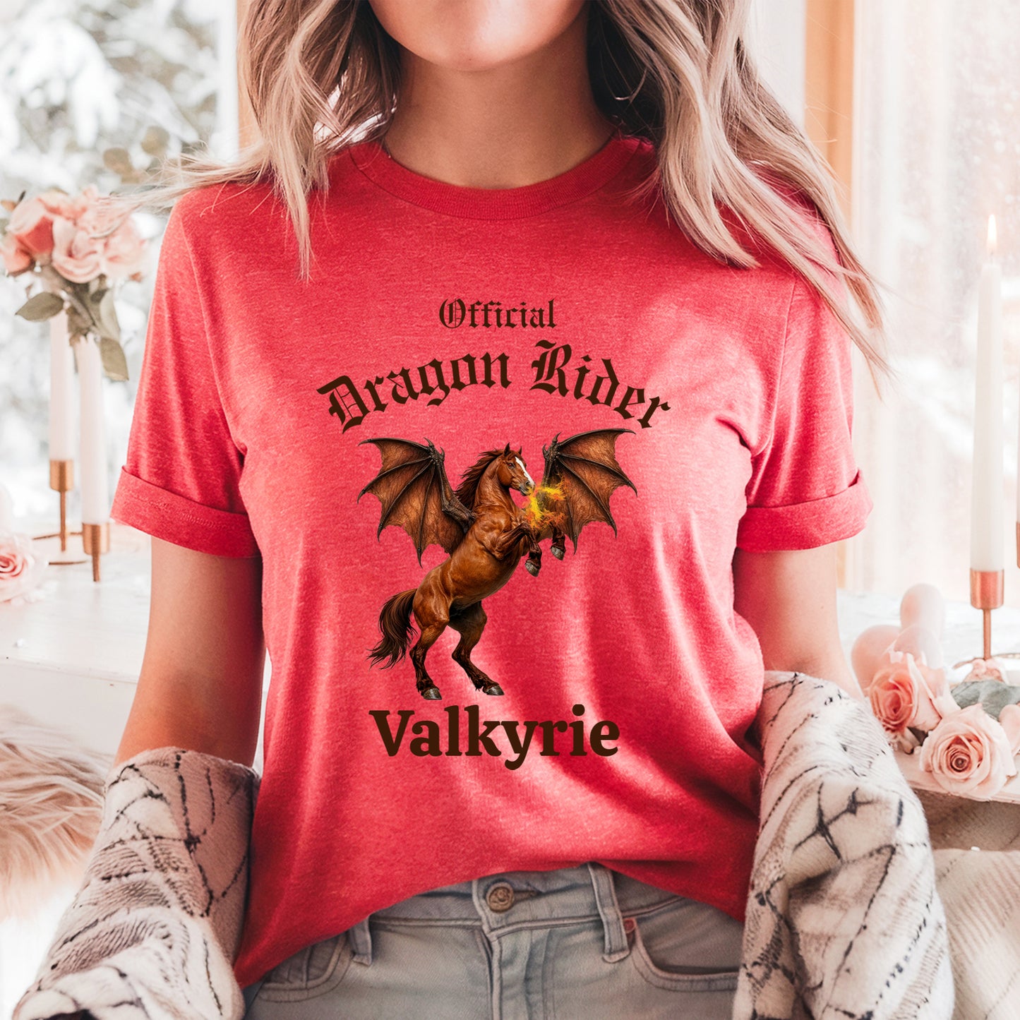 Personalized Official Dragon Rider Chesnut Rearing Winged Horse Equestrian Unisex Jersey Short Sleeve Tee