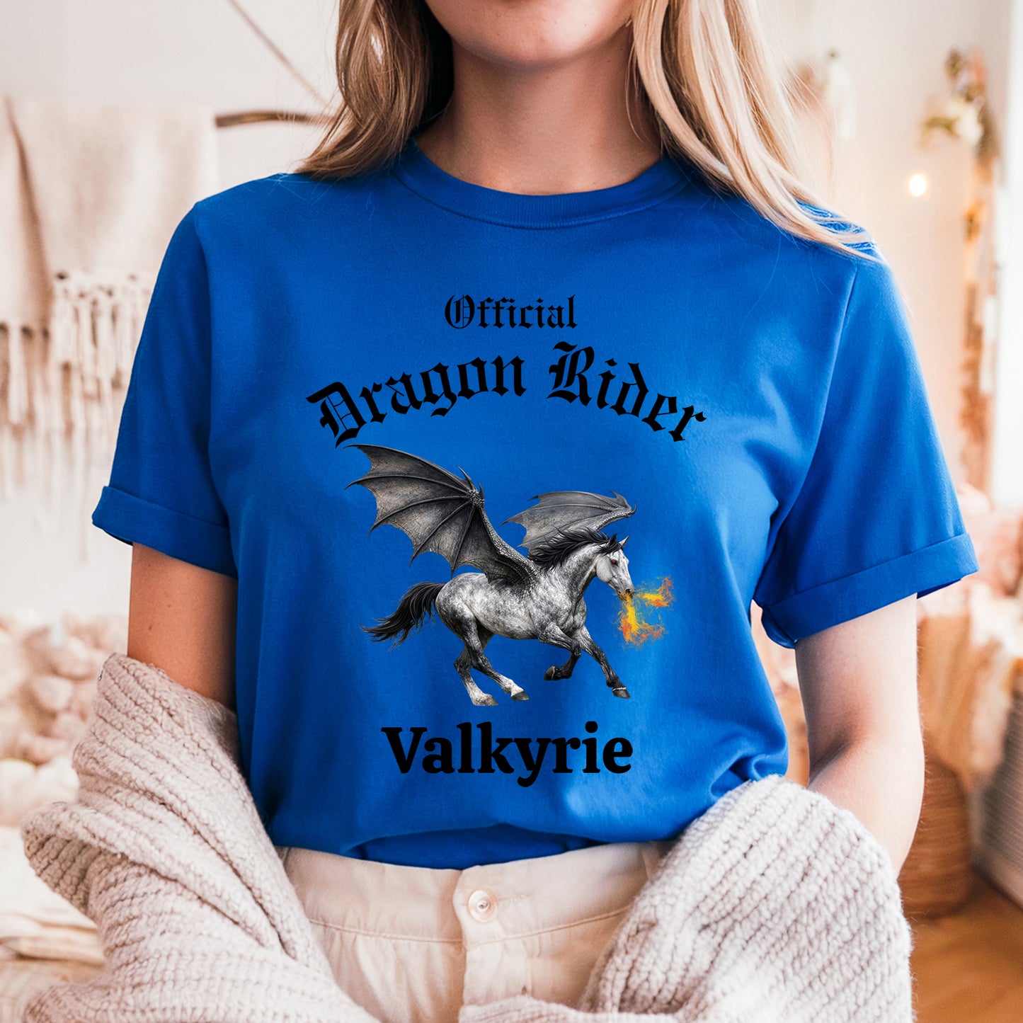 Personalized Official Dragon Rider Winged Grey Horse Fire Breathing Equestrian Unisex Jersey Short Sleeve Tee