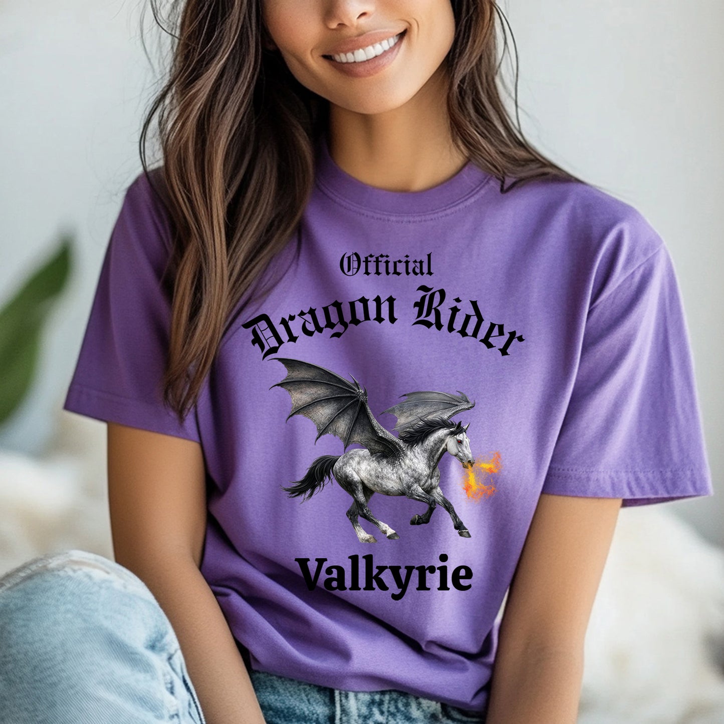 Personalized Official Dragon Rider Winged Grey Horse Fire Breathing Equestrian Unisex Jersey Short Sleeve Tee
