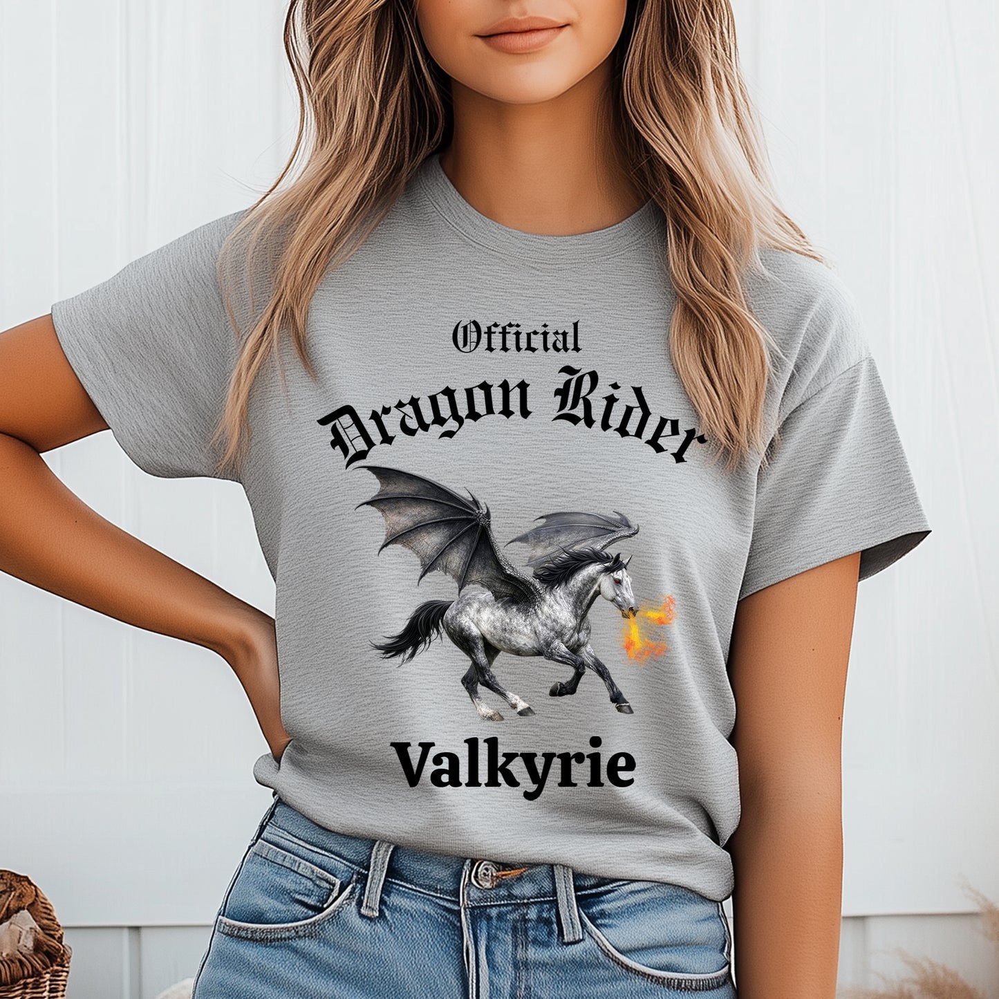 Personalized Official Dragon Rider Winged Grey Horse Fire Breathing Equestrian Unisex Jersey Short Sleeve Tee
