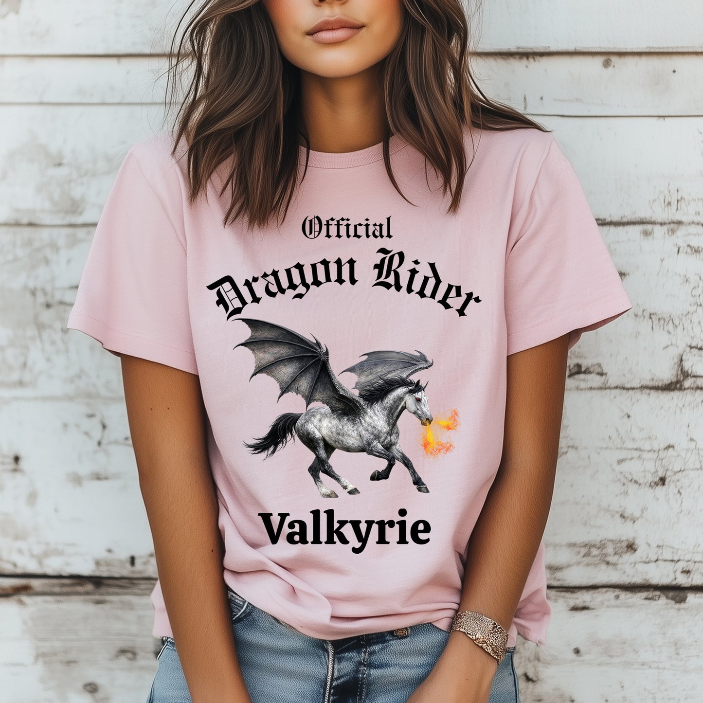 Personalized Official Dragon Rider Winged Grey Horse Fire Breathing Equestrian Unisex Jersey Short Sleeve Tee