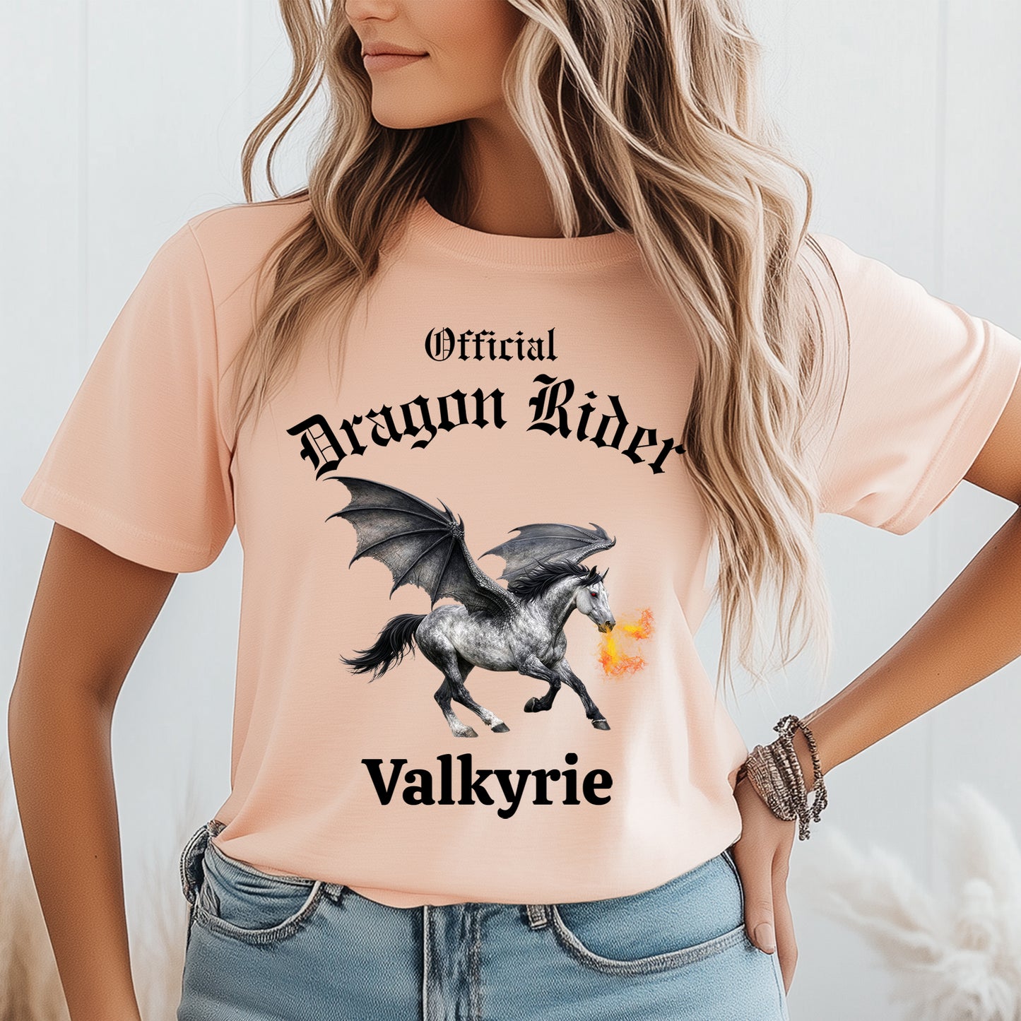 Personalized Official Dragon Rider Winged Grey Horse Fire Breathing Equestrian Unisex Jersey Short Sleeve Tee
