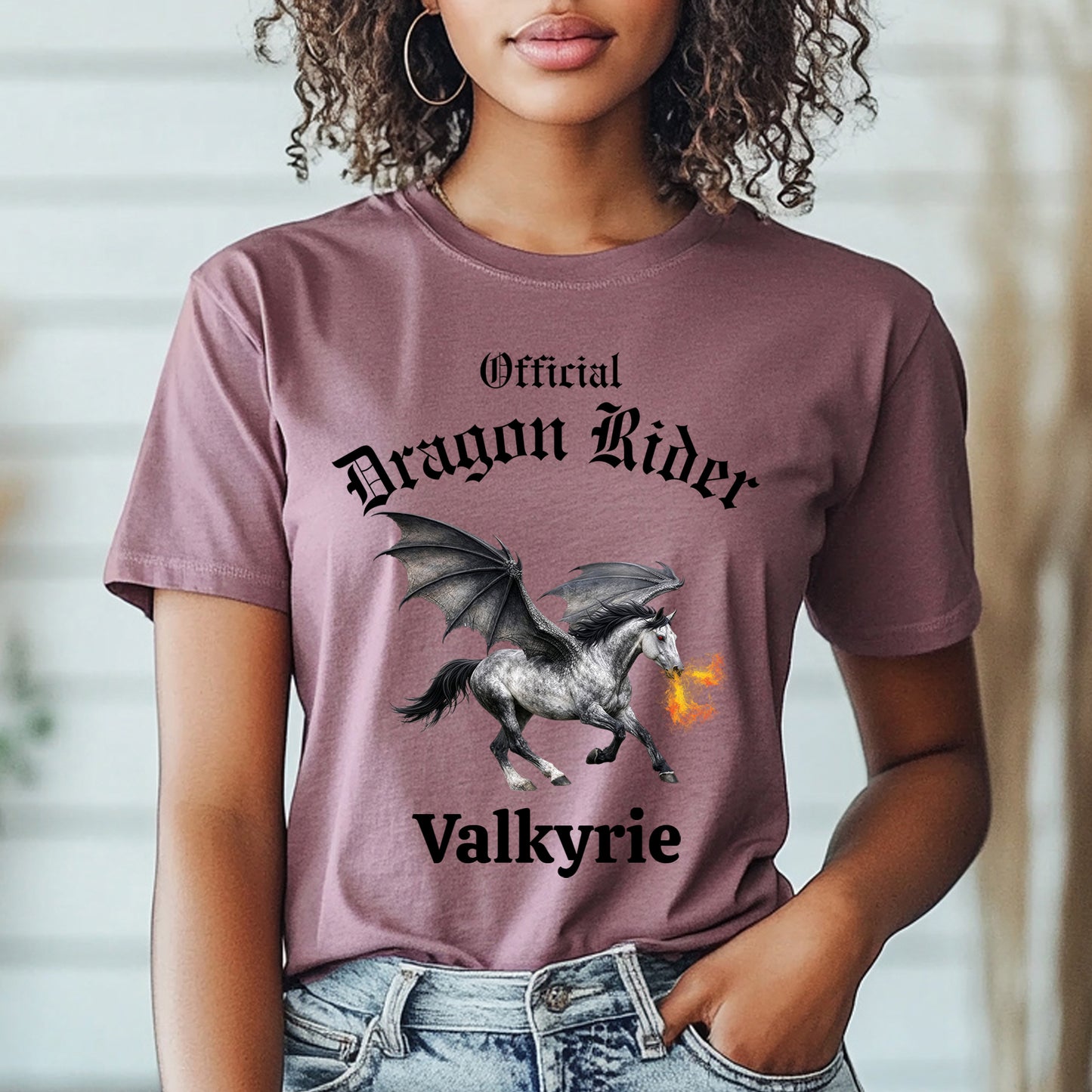 Personalized Official Dragon Rider Winged Grey Horse Fire Breathing Equestrian Unisex Jersey Short Sleeve Tee