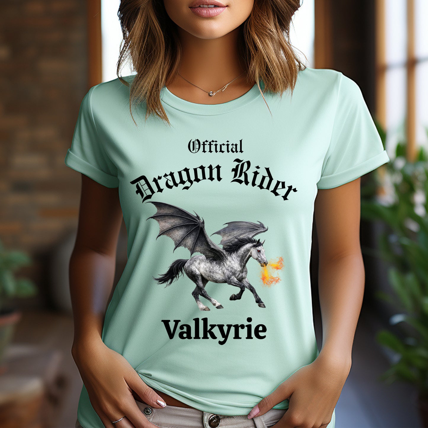 Personalized Official Dragon Rider Winged Grey Horse Fire Breathing Equestrian Unisex Jersey Short Sleeve Tee