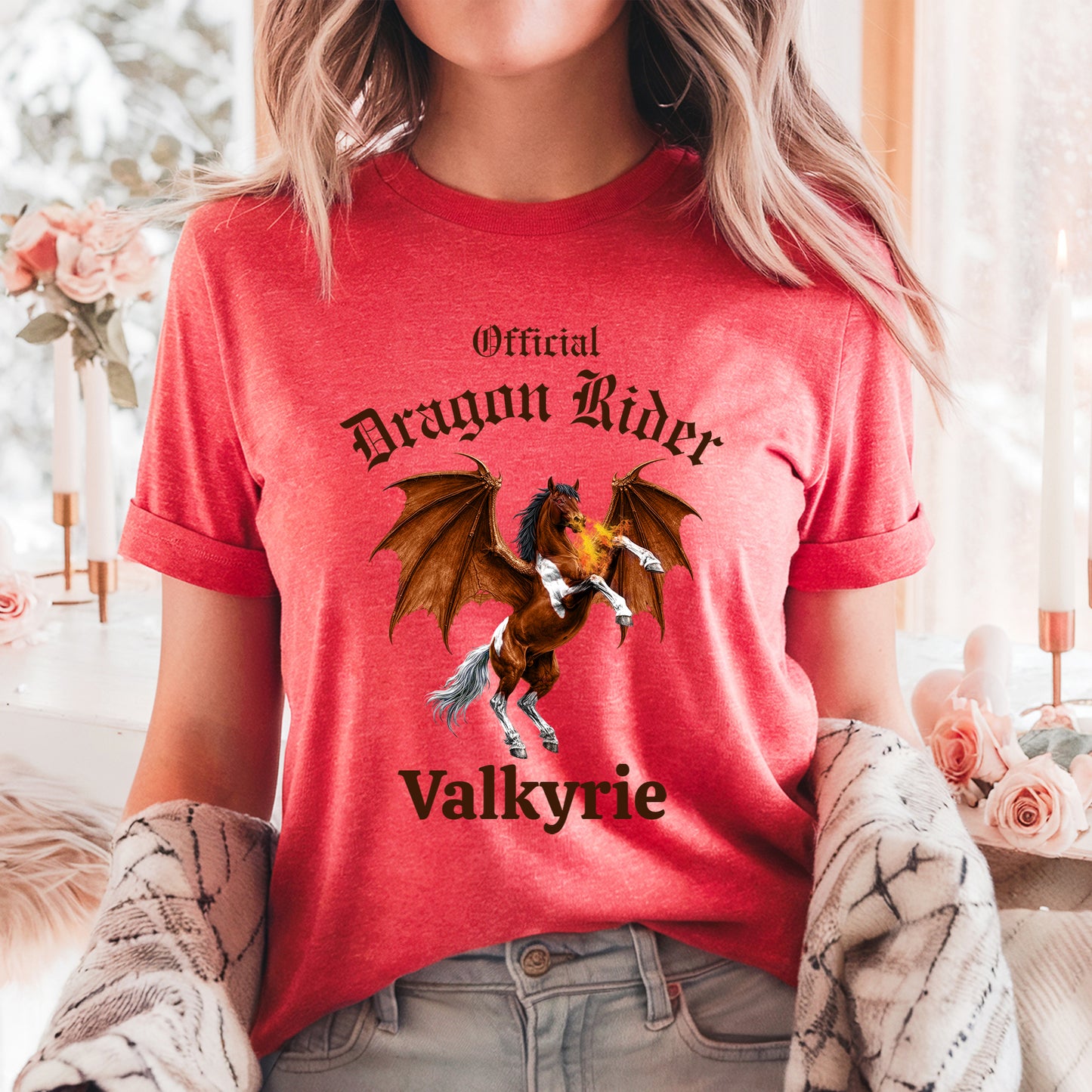 Personalized Official Dragon Rider Bay & White Rearing Winged Horse Equestrian Unisex Jersey Short Sleeve Tee