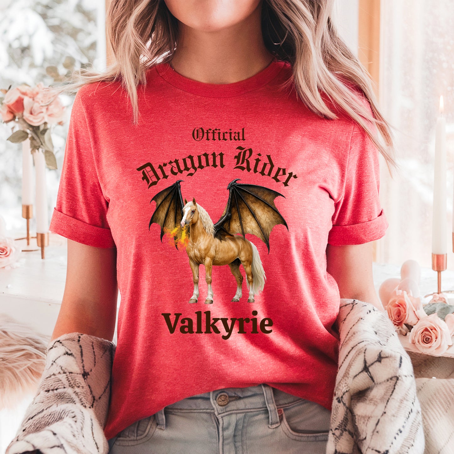 Personalized Official Dragon Rider Palomino Winged Horse Mythical Equestrian Unisex Jersey Short Sleeve Tee