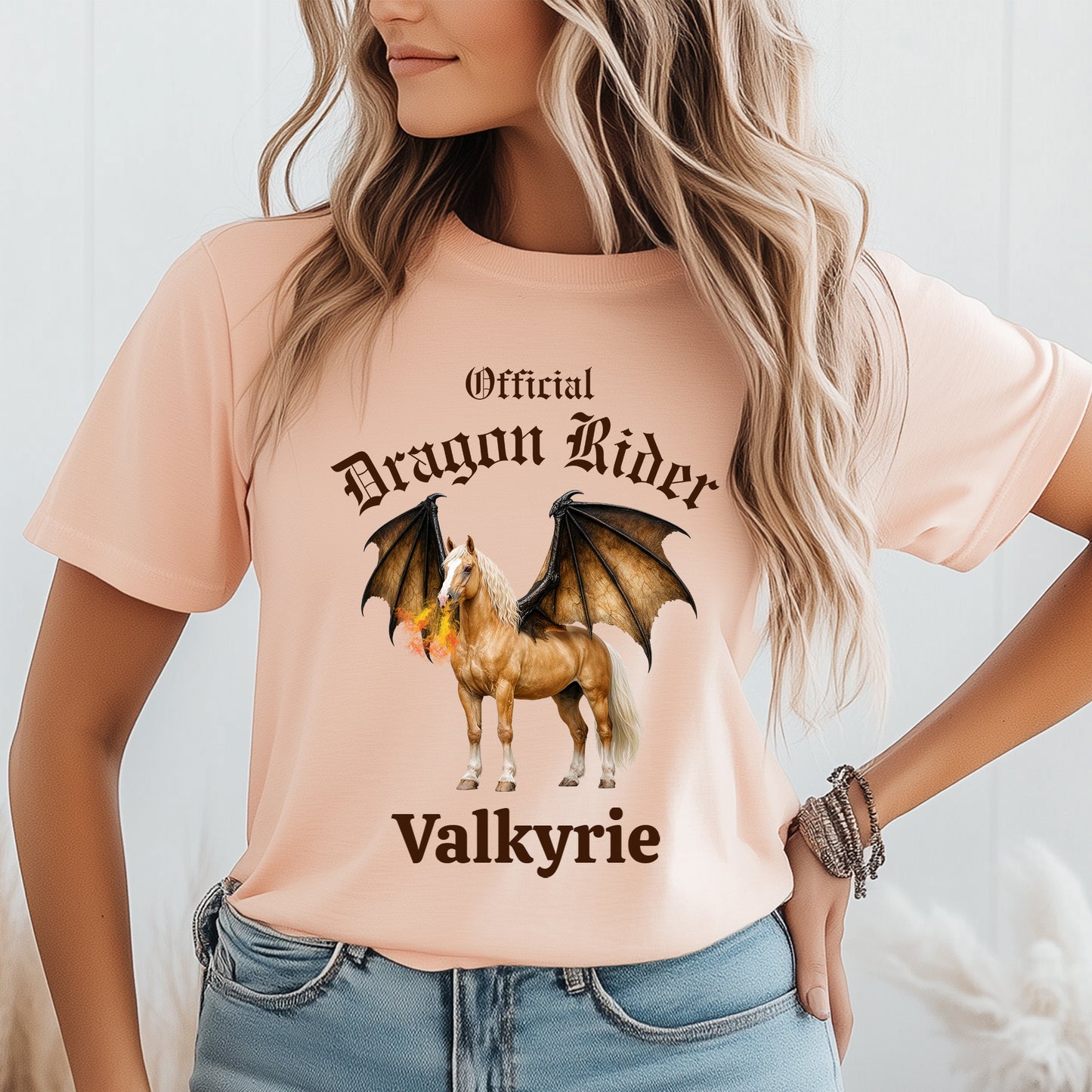 Personalized Official Dragon Rider Palomino Winged Horse Mythical Equestrian Unisex Jersey Short Sleeve Tee