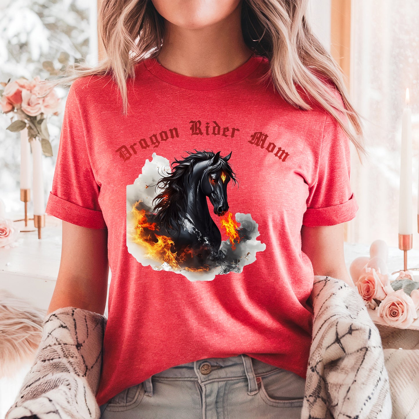 Dragon Rider Mom Fire Breathing Horse Fantasy Equestrian Unisex Jersey Short Sleeve Tee