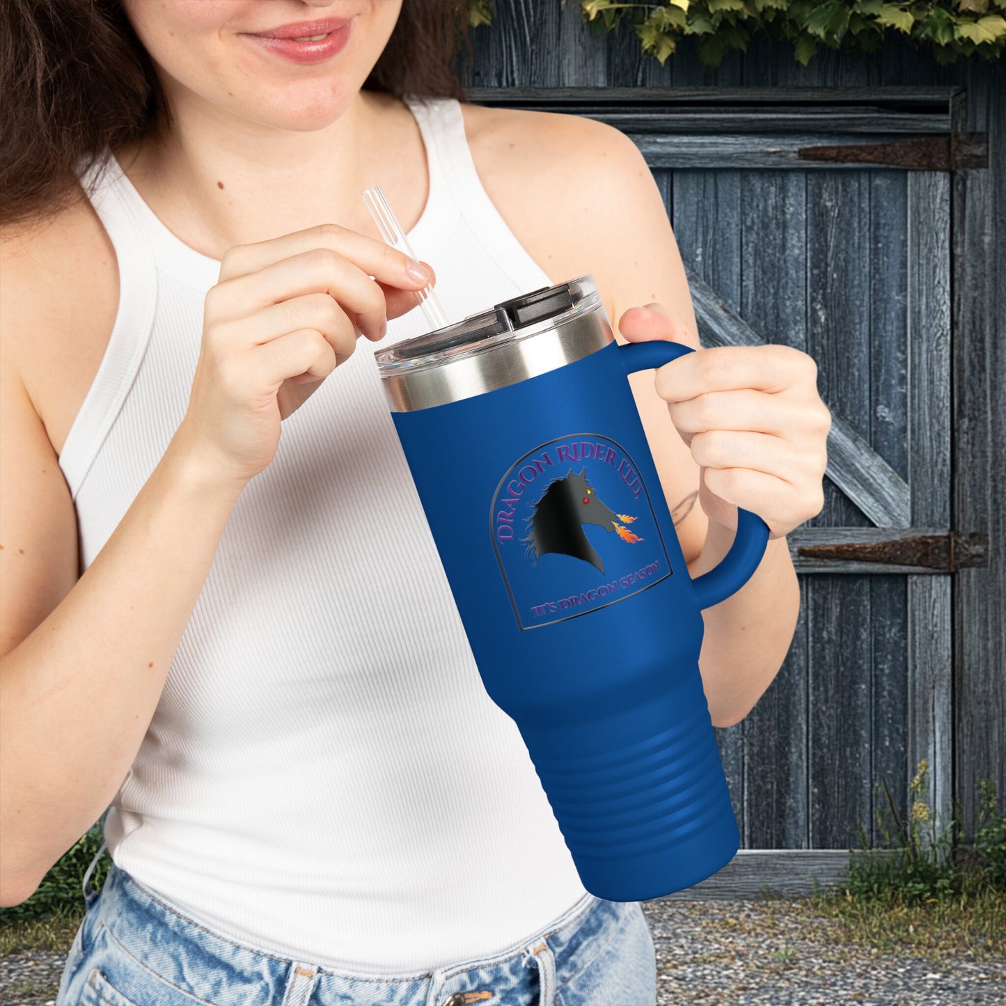 Personalized I Love My Dragon Horse Insulated Travel Mug
