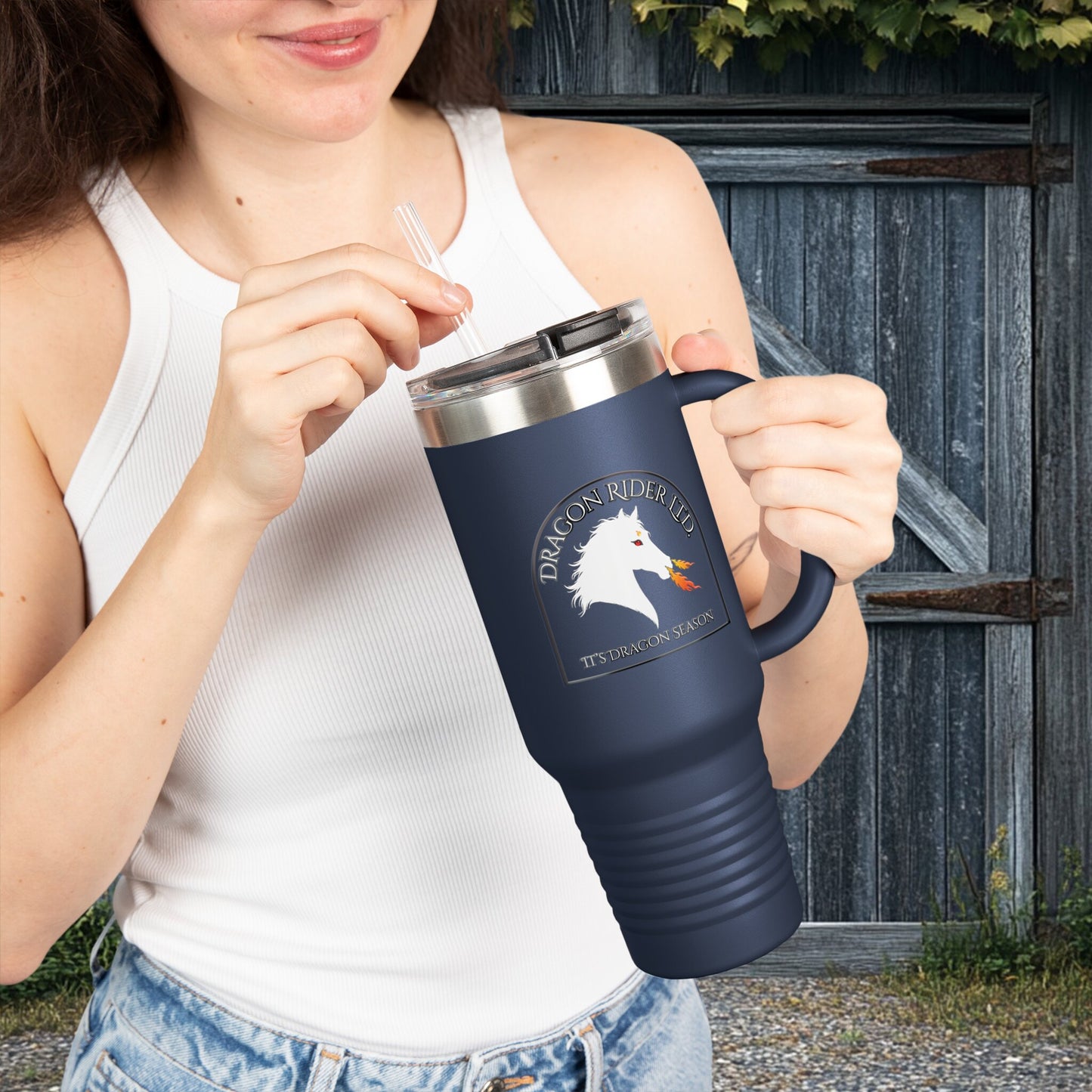 Personalized I Love My Dragon Horse Insulated Travel Mug
