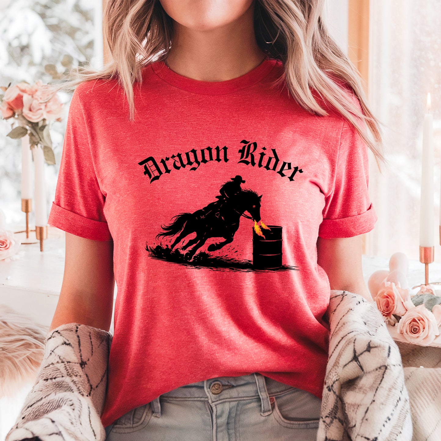 Dragon Rider Barrel Racer Equestrian Fire Breathing Horse Unisex Jersey Short Sleeve Tee