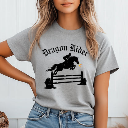 Dragon Rider Fire Breathing Horse Jumping Equestrian Fantasy Unisex Jersey Short Sleeve Tee