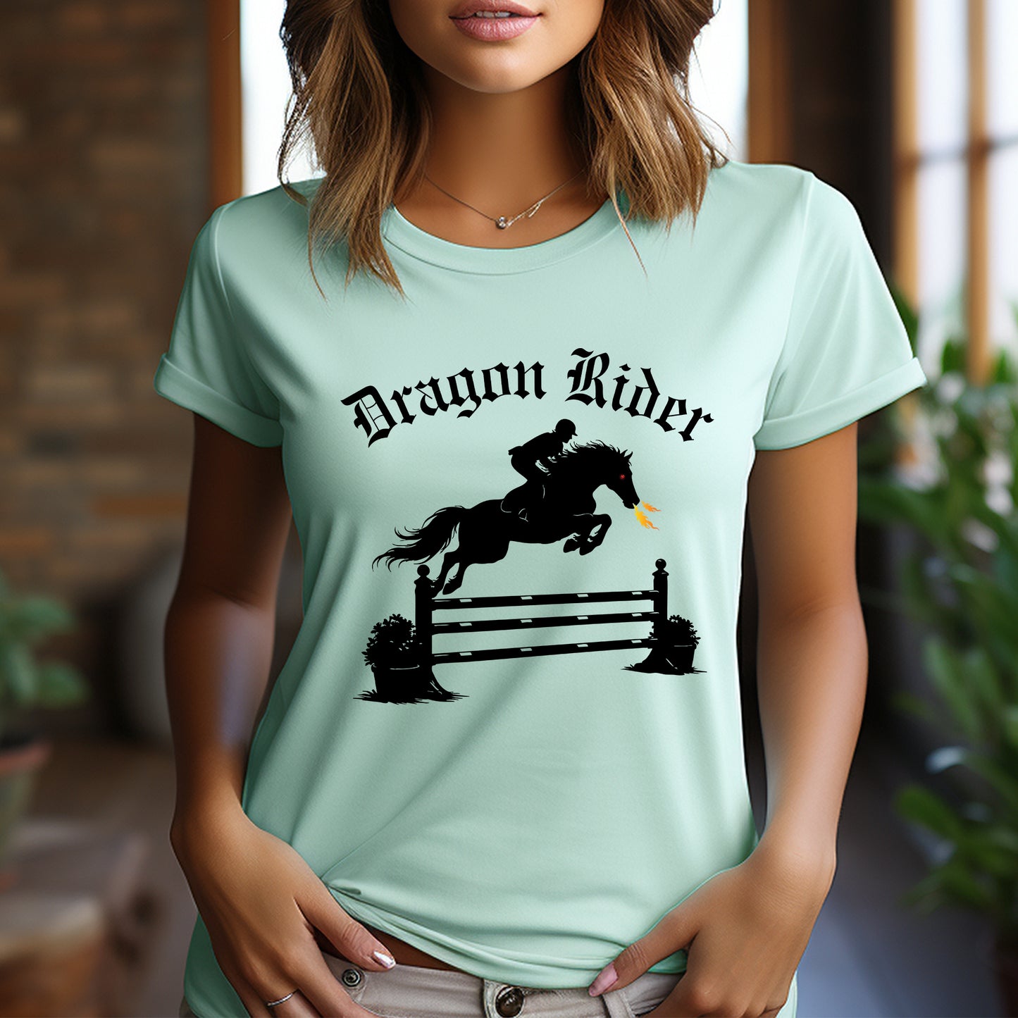 Dragon Rider Fire Breathing Horse Jumping Equestrian Fantasy Unisex Jersey Short Sleeve Tee