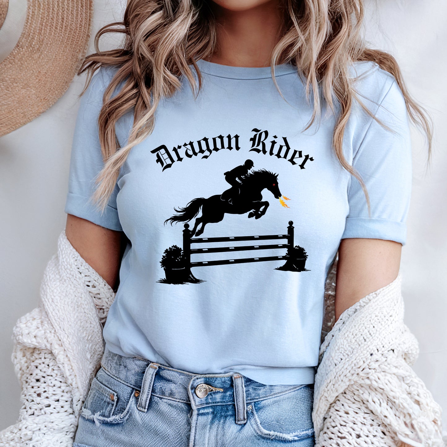 Dragon Rider Fire Breathing Horse Jumping Equestrian Fantasy Unisex Jersey Short Sleeve Tee