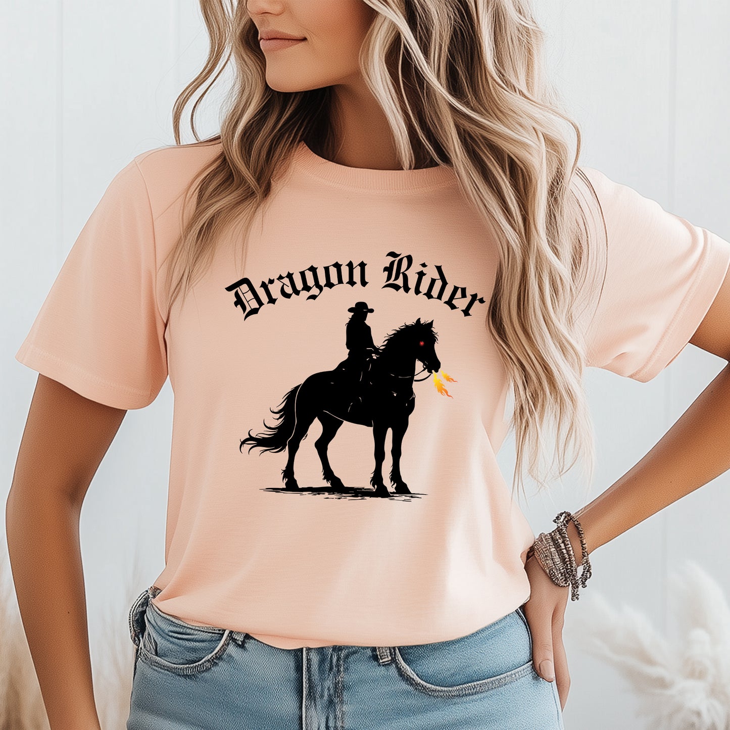 Dragon Rider Western Fire Breathing Horse Equestrian Fantasy Unisex Jersey Short Sleeve Tee