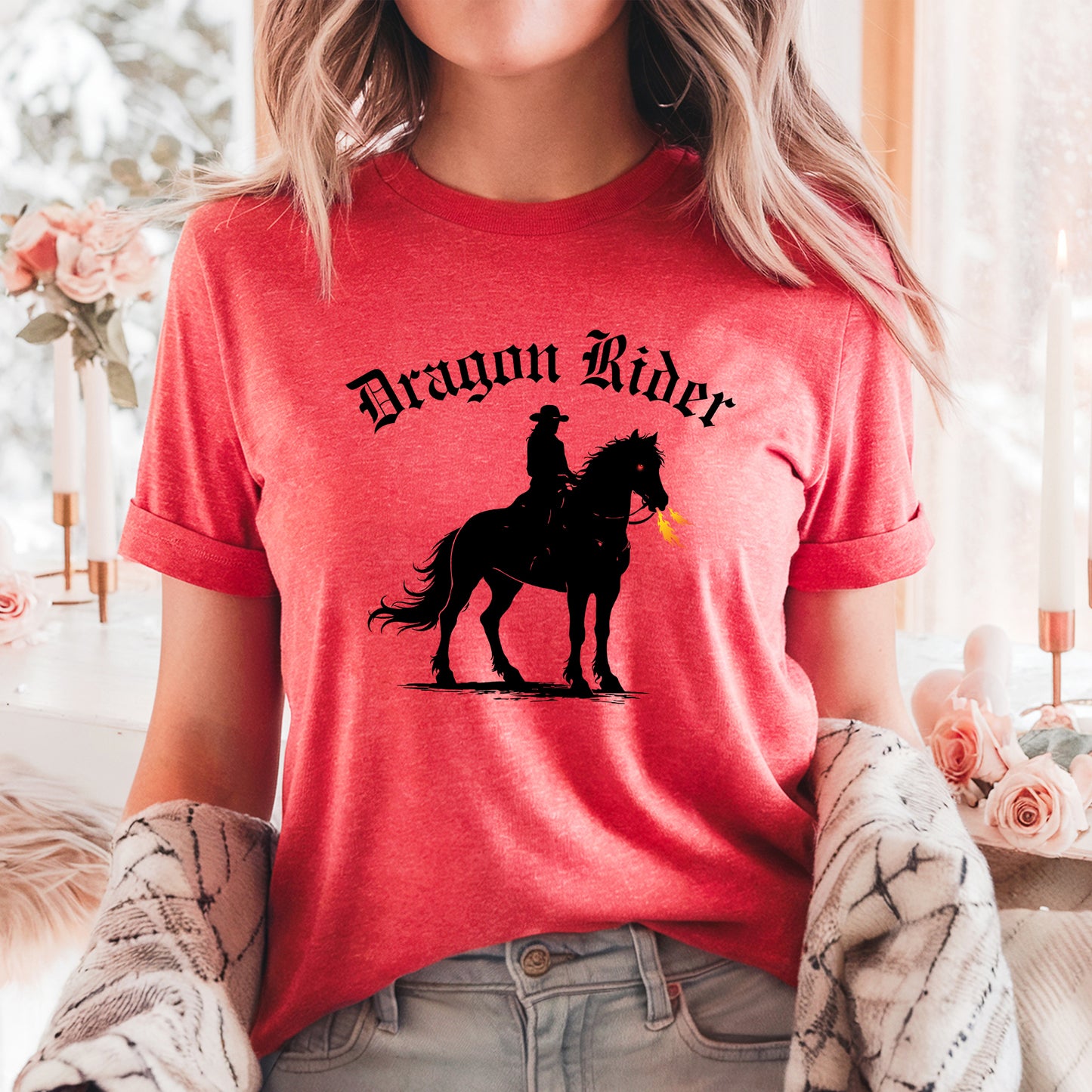 Dragon Rider Western Fire Breathing Horse Equestrian Fantasy Unisex Jersey Short Sleeve Tee