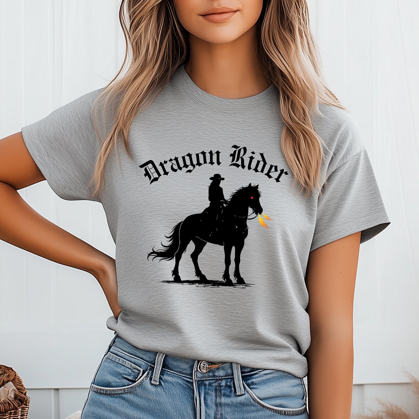 Dragon Rider Western Fire Breathing Horse Equestrian Fantasy Unisex Jersey Short Sleeve Tee