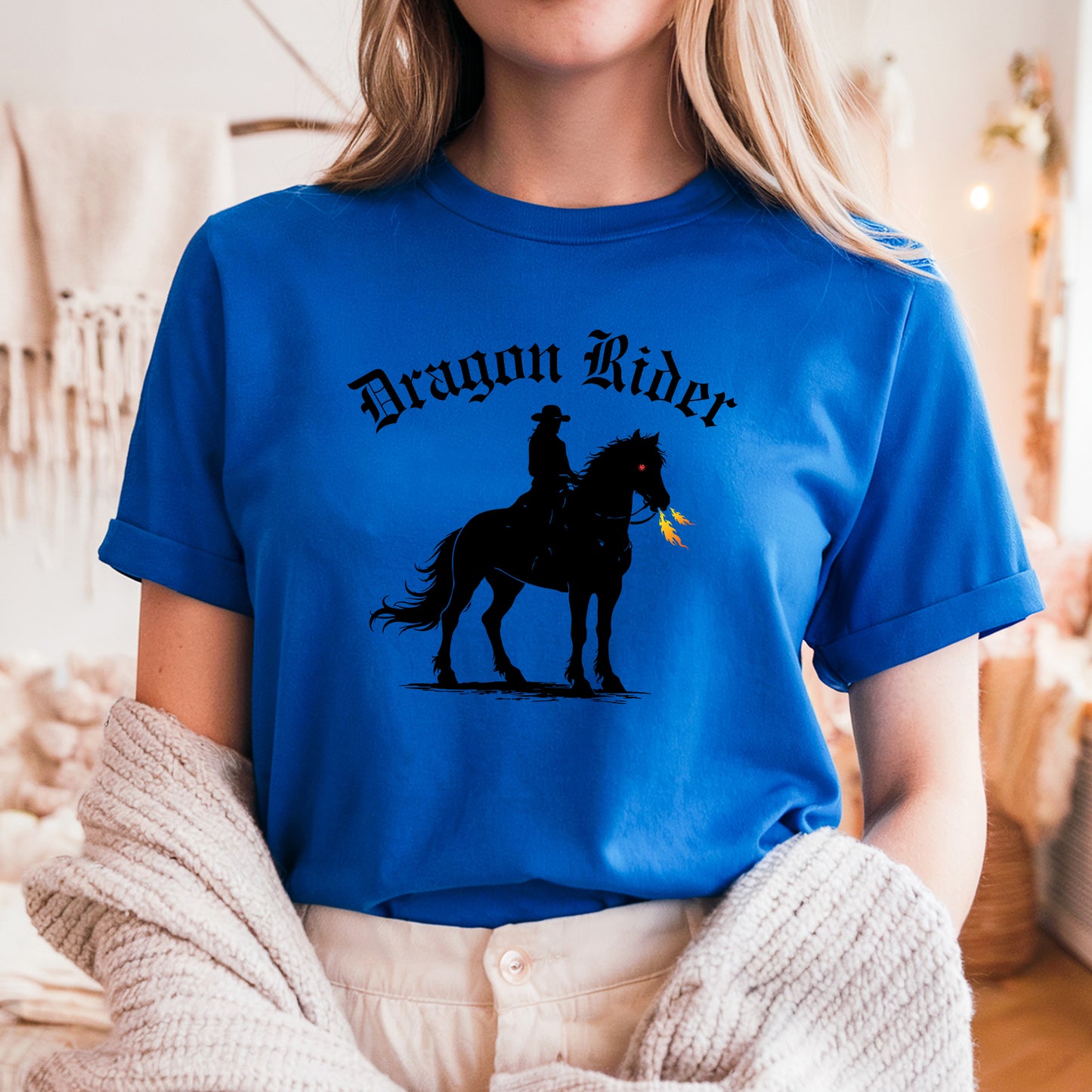 Dragon Rider Western Fire Breathing Horse Equestrian Fantasy Unisex Jersey Short Sleeve Tee