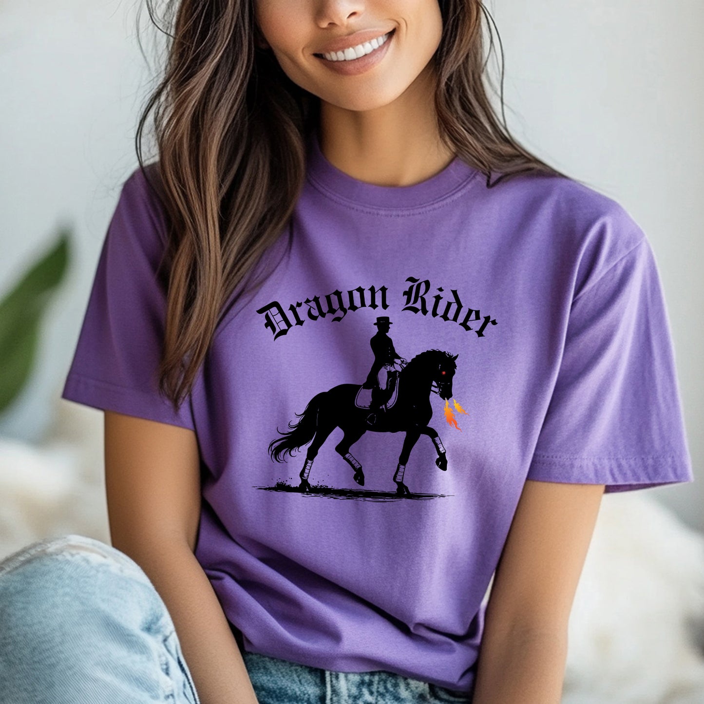 Dragon Rider Fire Breathing Horse Dressage Equestrian Fantasy Unisex Jersey Short Sleeve Tee
