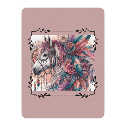 Boho Dreamcatcher Horse Tan Sherpa Blanket