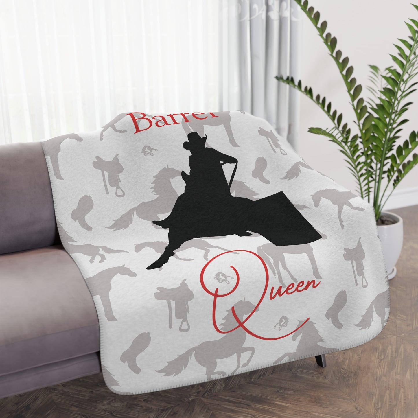Barrel Racing Sherpa Blanket — 'Barrel Queen' Tan Cozy Throw