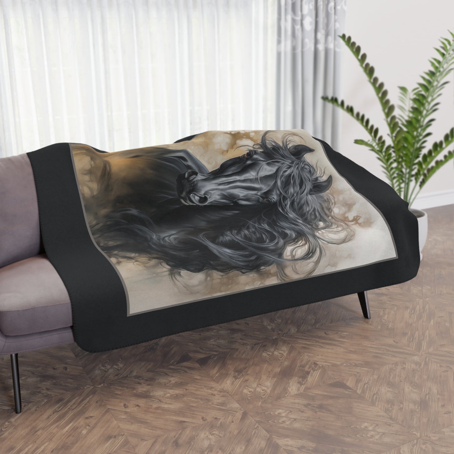 Tan Sherpa Blanket — Cozy Horse Art Throw Blanket