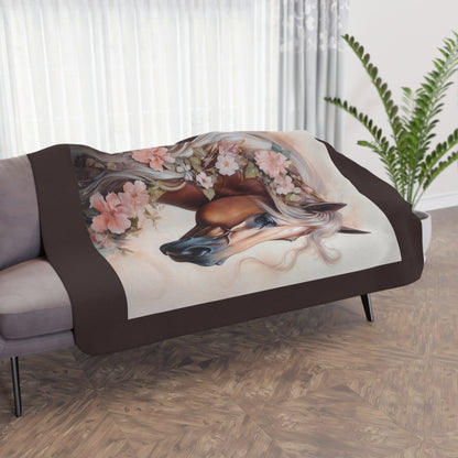 Floral Palomino Horse Tan Sherpa Blanket