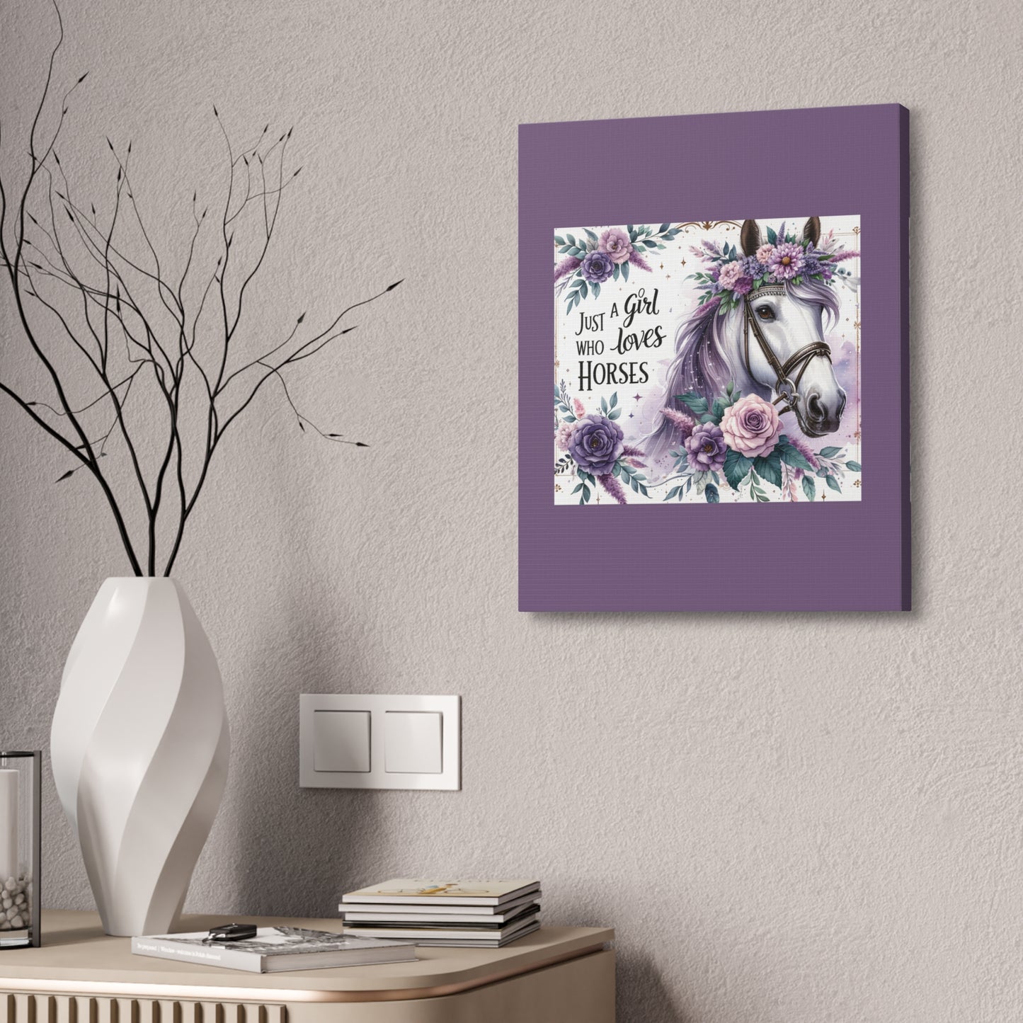 Just a Girl Who Loves Horses - Floral Horse Canvas Wall Art