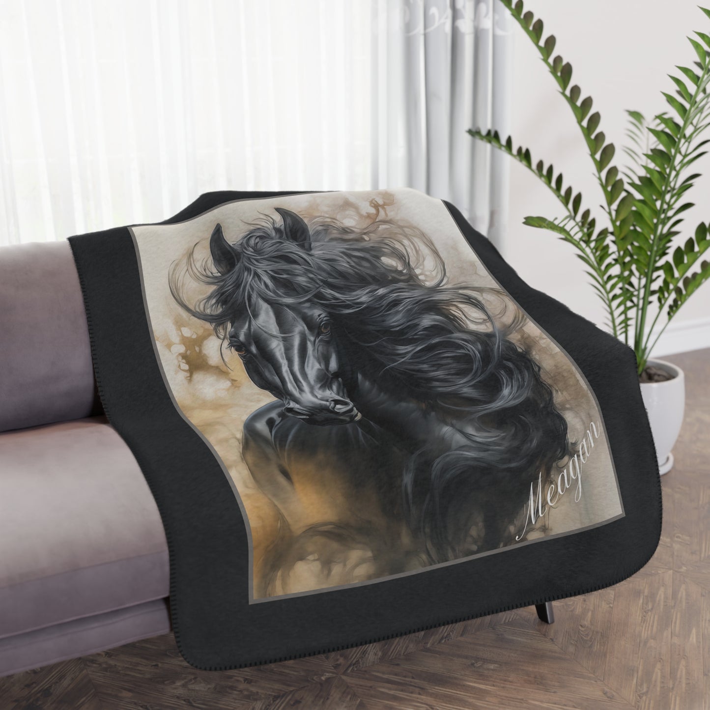 Tan Sherpa Blanket — Cozy Horse Art Throw Blanket
