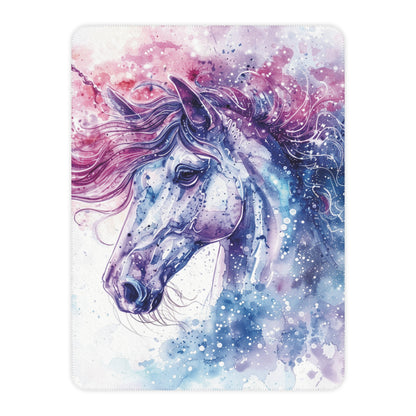 Watercolor Horse Sherpa Blanket — Cozy Tan Throw for Horse Lovers
