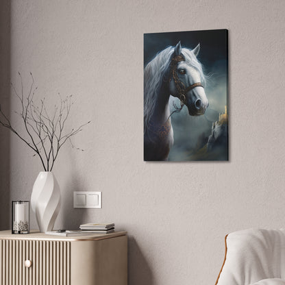 Mystic White Stallion Canvas Art — Fantasy Horse Portrait Stretched 1.5"