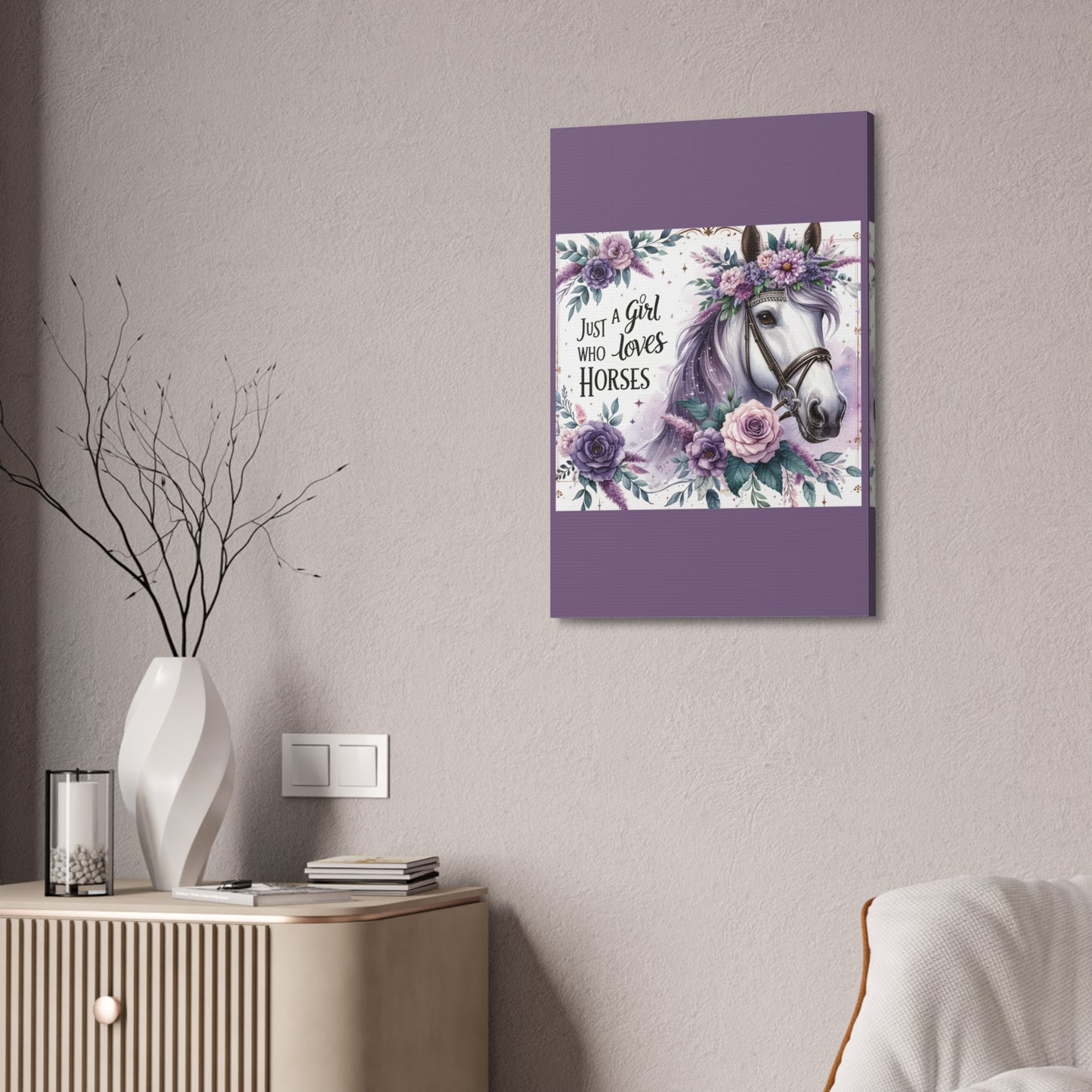 Just a Girl Who Loves Horses - Floral Horse Canvas Wall Art