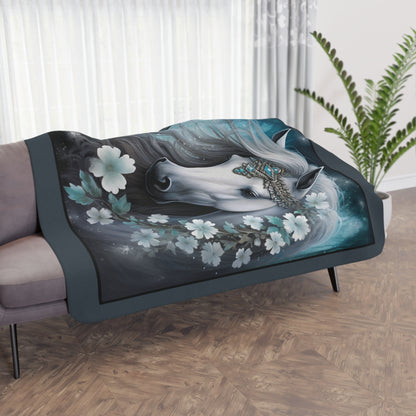 White Princess Horseheads Tan Sherpa Blanket