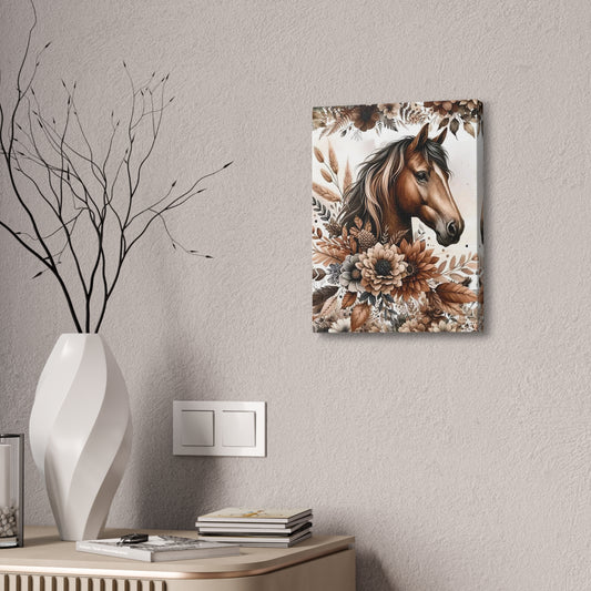 Brown Horse Floral Canvas Wall Art – Stretched 1.5"