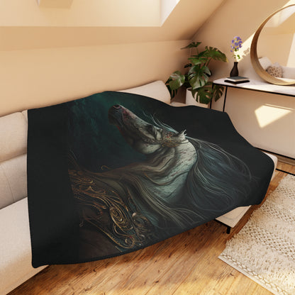 Warhorse Sherpa Blanket — Cozy Tan Throw with Fantasy Horse Art