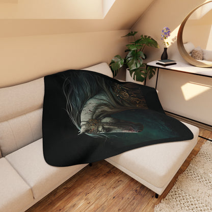Warhorse Sherpa Blanket — Cozy Tan Throw with Fantasy Horse Art