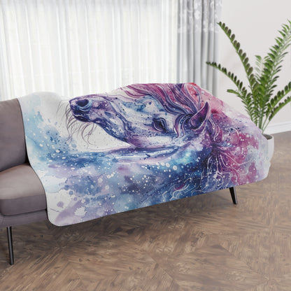 Watercolor Horse Sherpa Blanket — Cozy Tan Throw for Horse Lovers