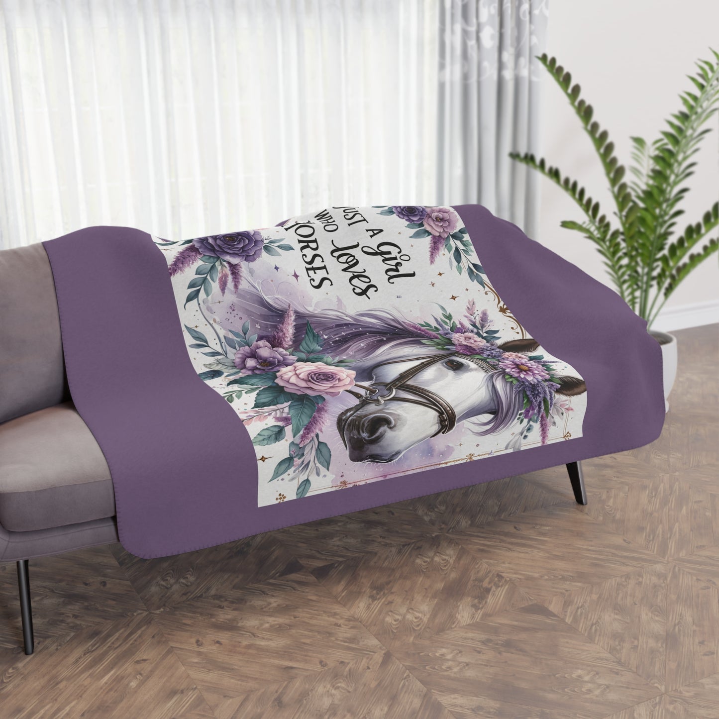 Horse Lover Sherpa Blanket — "Just a Girl Who Loves Horses" Cozy Throw