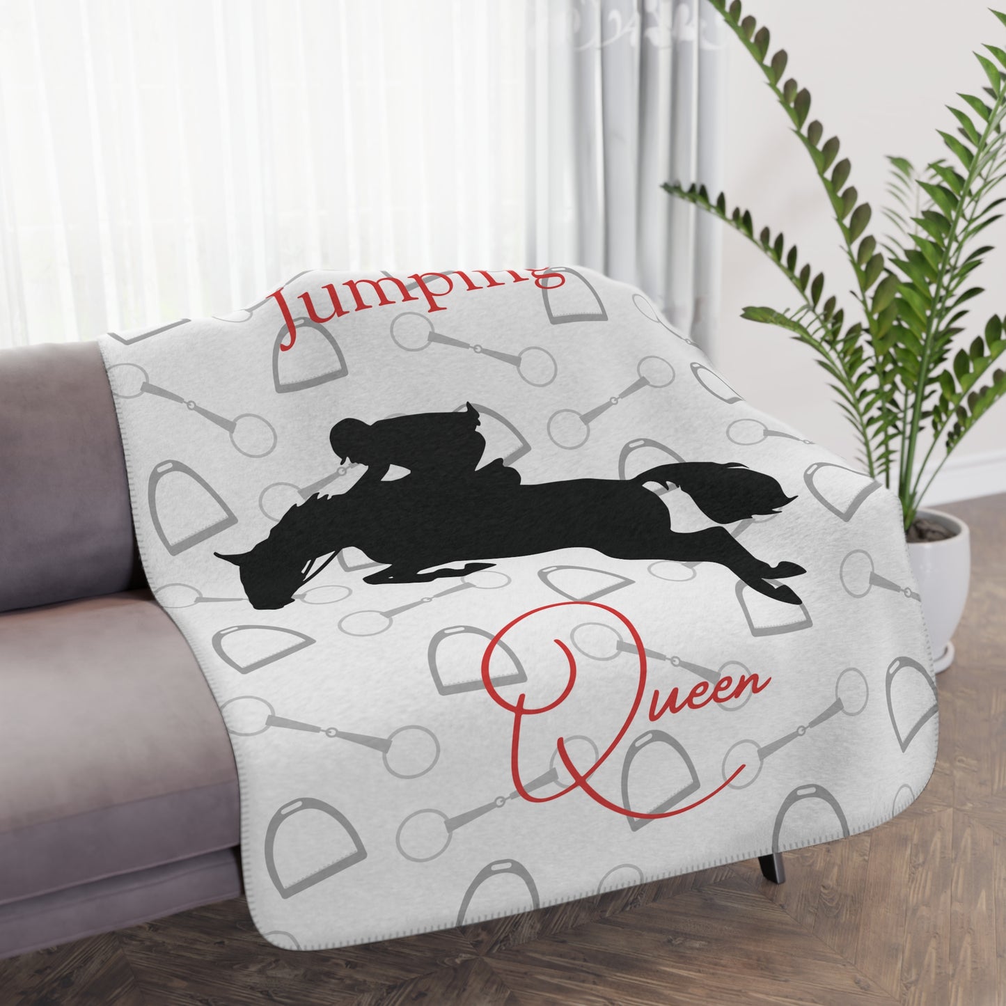 Jumping Horse Queen Sherpa Blanket — Equestrian Rider Gift